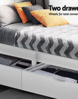 - Single Wooden Bed Frame with Storage Drawers – White Artiss Furniture > Bedroom > Beds & Bed Frames