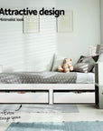 - Single Wooden Bed Frame with Storage Drawers – White Artiss Furniture > Bedroom > Beds & Bed Frames