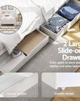 - King Single Pine Wood Bed Frame with Storage Drawers & Bookshelf Headboard – White Artiss Furniture > Bedroom > Beds & Bed Frames