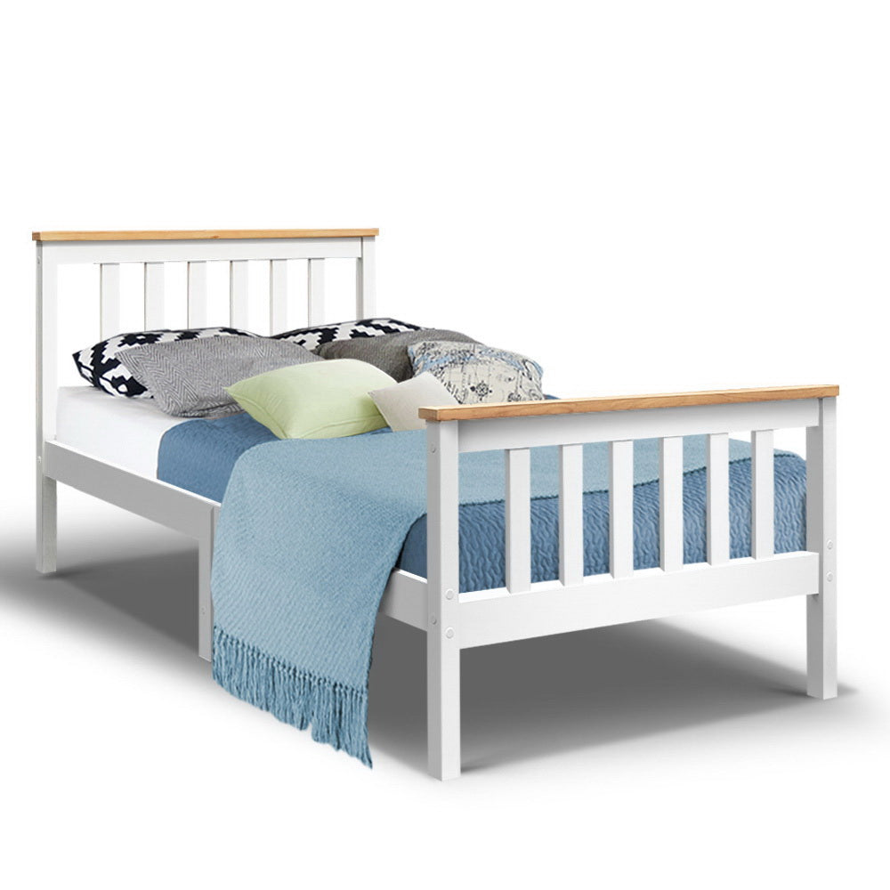 - Timeless Single Bed Frame – White &amp; Natural Solid Pine Baby Stork Furniture &gt; Bedroom &gt; Beds &amp; Bed Frames