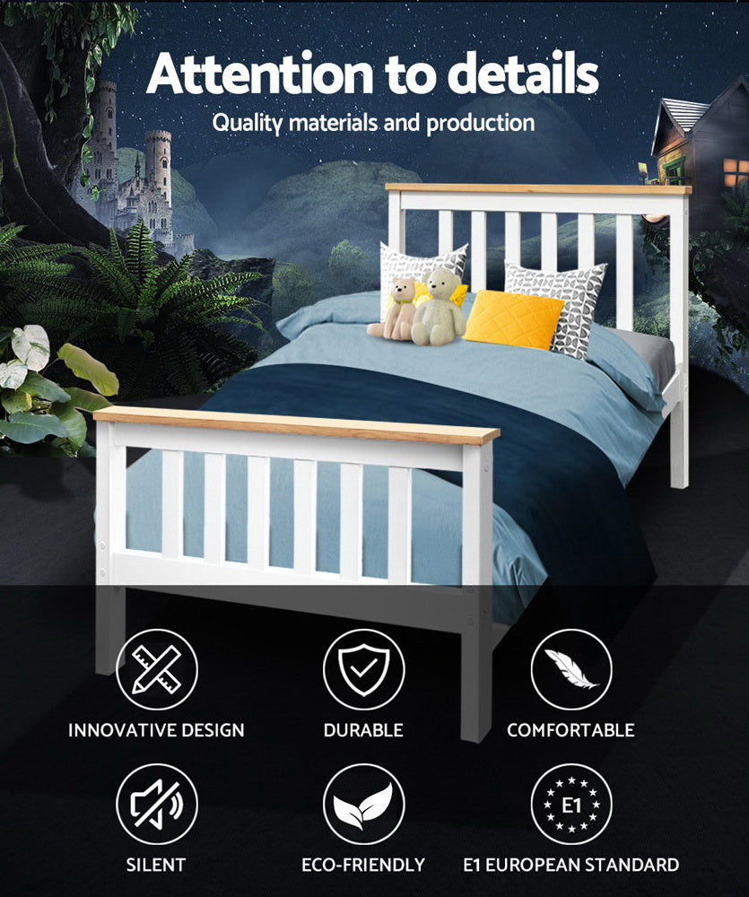 - Timeless Single Bed Frame – White & Natural Solid Pine Baby Stork Furniture > Bedroom > Beds & Bed Frames