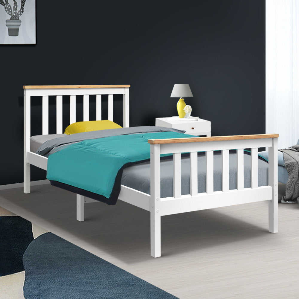 - Timeless Single Bed Frame – White & Natural Solid Pine Baby Stork Furniture > Bedroom > Beds & Bed Frames
