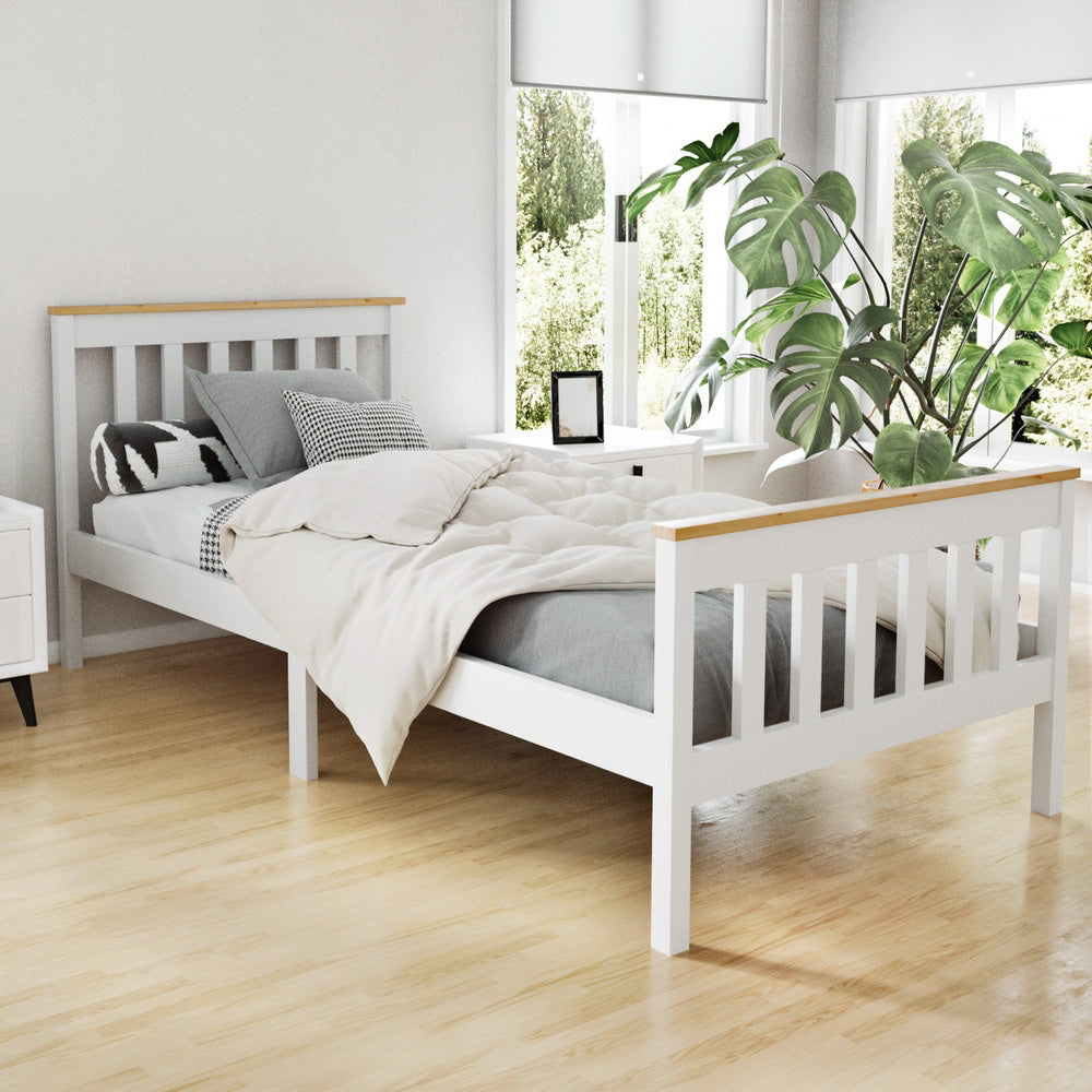 - Timeless Single Bed Frame – White & Natural Solid Pine Baby Stork Furniture > Bedroom > Beds & Bed Frames
