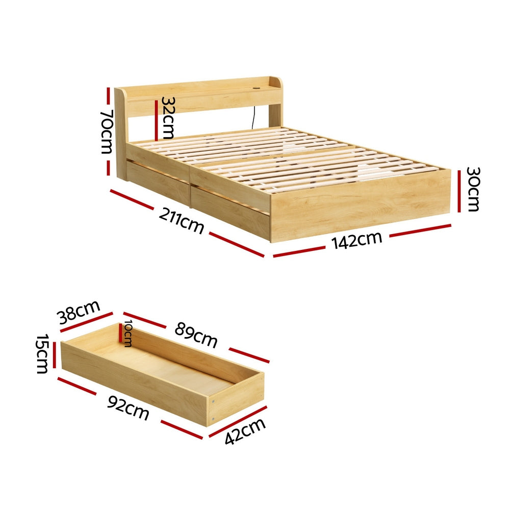- Double Bed Frame with Storage Drawers &amp; USB Charging Artiss Furniture > Bedroom > Beds &amp; Bed Frames