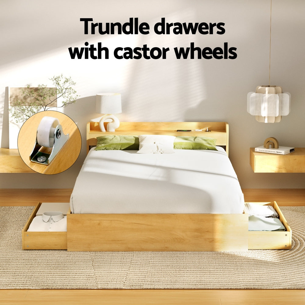 - Double Bed Frame with Storage Drawers &amp; USB Charging Artiss Furniture > Bedroom > Beds &amp; Bed Frames