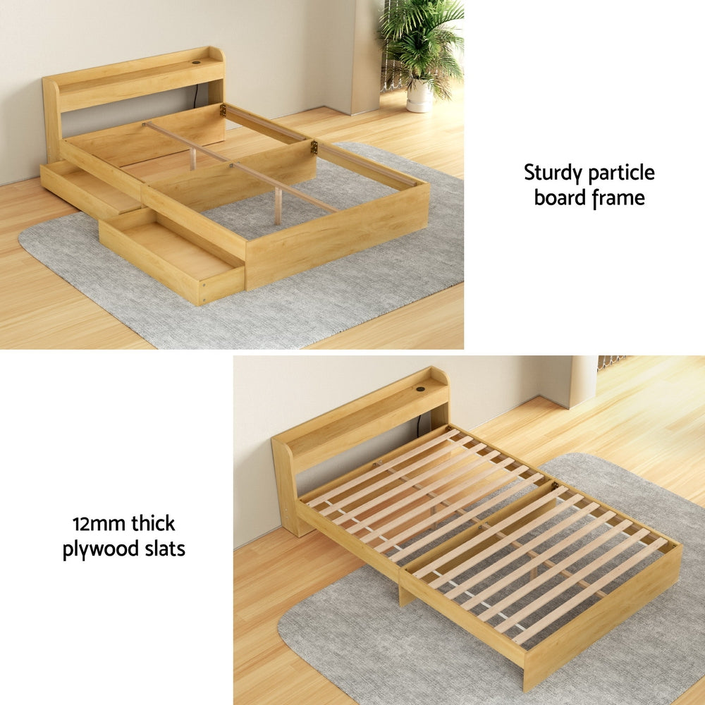 - Double Bed Frame with Storage Drawers &amp; USB Charging Artiss Furniture > Bedroom > Beds &amp; Bed Frames