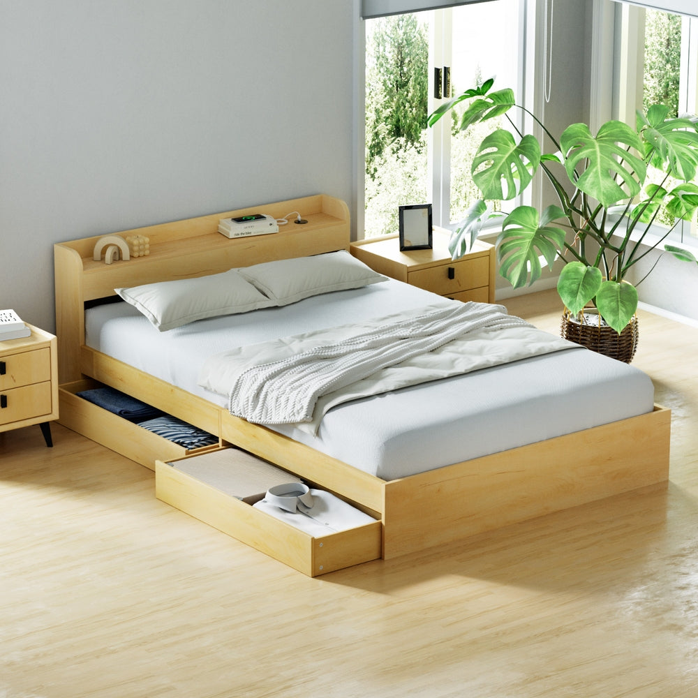 - Double Bed Frame with Storage Drawers &amp; USB Charging Artiss Furniture > Bedroom > Beds &amp; Bed Frames