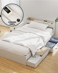 - Single Bed Frame with Storage Drawers & USB Charging Ports – White Baby Stork Furniture > Bedroom > Beds & Bed Frames