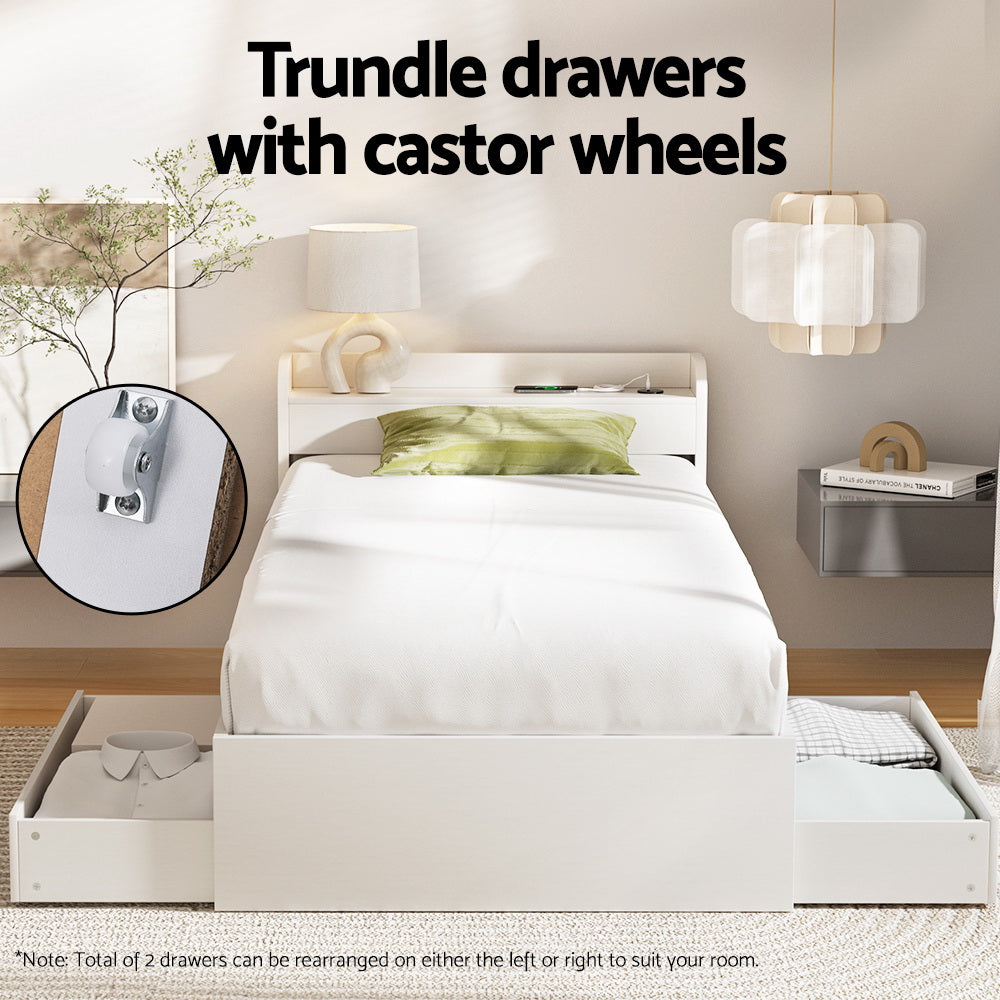 - Single Bed Frame with Storage Drawers & USB Charging Ports – White Baby Stork Furniture > Bedroom > Beds & Bed Frames