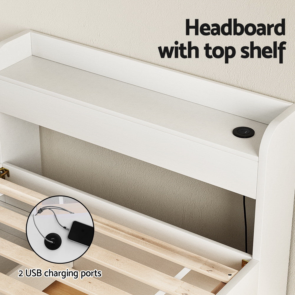 - Single Bed Frame with Storage Drawers & USB Charging Ports – White Baby Stork Furniture > Bedroom > Beds & Bed Frames