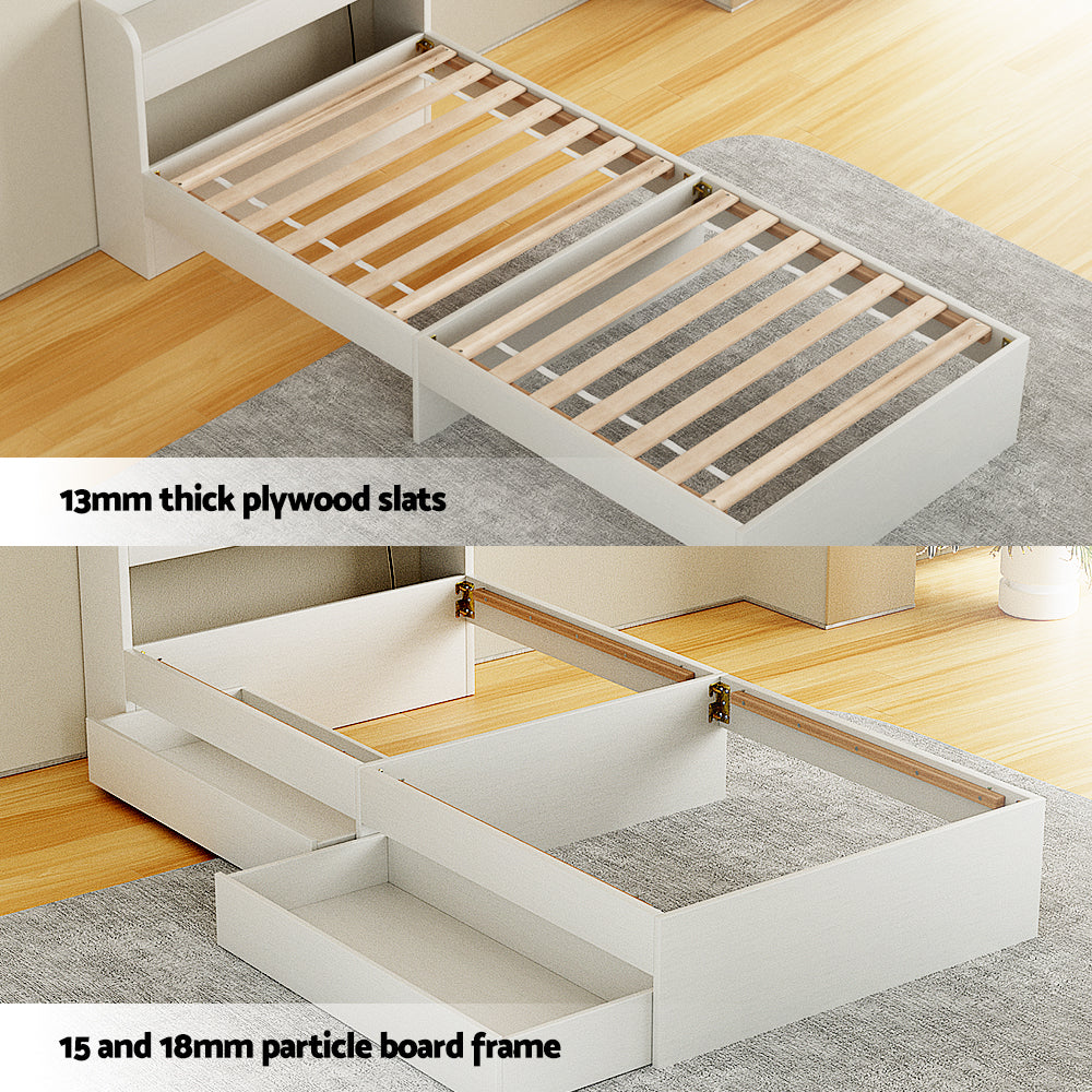 - Single Bed Frame with Storage Drawers & USB Charging Ports – White Baby Stork Furniture > Bedroom > Beds & Bed Frames