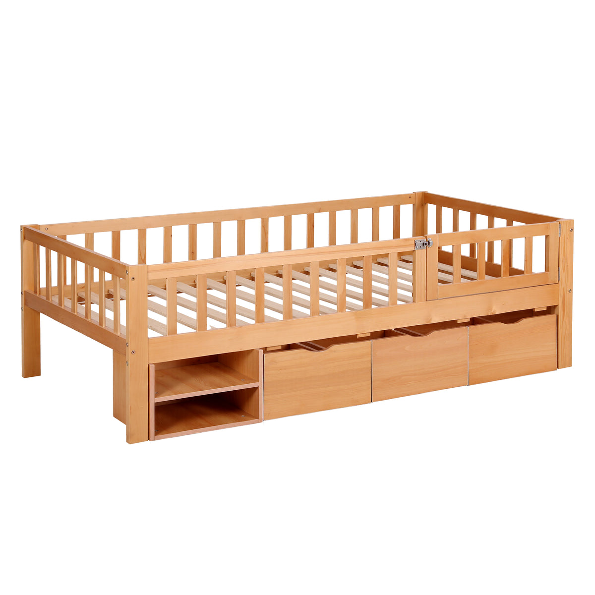 - Single Bed Frame with Storage Drawers &amp; Safety Rails - Natural Artiss Furniture > Bedroom > Beds &amp; Bed Frames