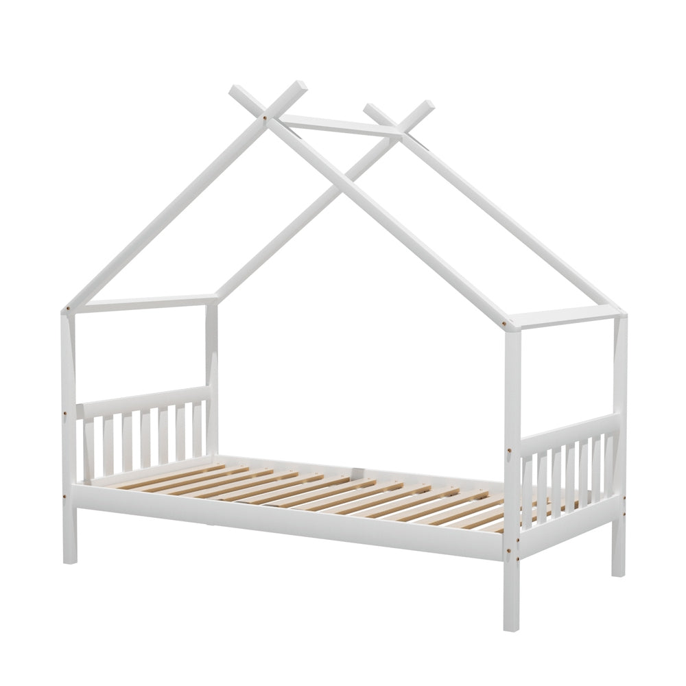 - Montessori-Inspired Single House Bed Frame – Solid Pine, White Baby Stork Furniture > Bedroom > Beds & Bed Frames