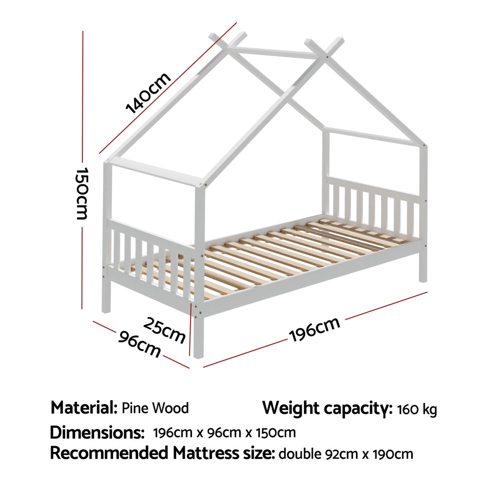 - Montessori-Inspired Single House Bed Frame – Solid Pine, White Baby Stork Furniture > Bedroom > Beds & Bed Frames