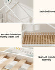 - Kids House Bed Frame with 2 Storage Drawers – Solid Pine, White Artiss Furniture > Bedroom > Beds & Bed Frames