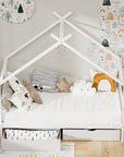 - Kids House Bed Frame with 2 Storage Drawers – Solid Pine, White Artiss Furniture > Bedroom > Beds & Bed Frames