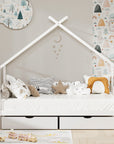 - Kids House Bed Frame with 2 Storage Drawers – Solid Pine, White Artiss Furniture > Bedroom > Beds & Bed Frames