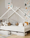 - Kids House Bed Frame with 2 Storage Drawers – Solid Pine, White Artiss Furniture > Bedroom > Beds & Bed Frames