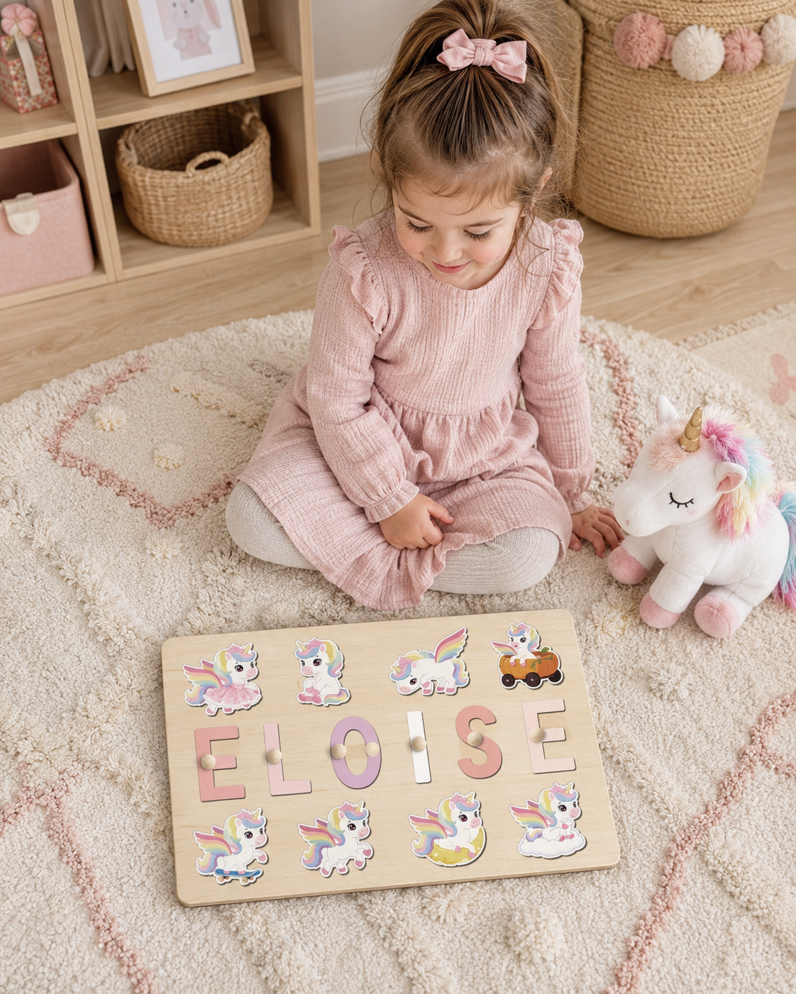 Personalised Unicorn Wooden Name Puzzle | Custom Unicorn Learning Toy