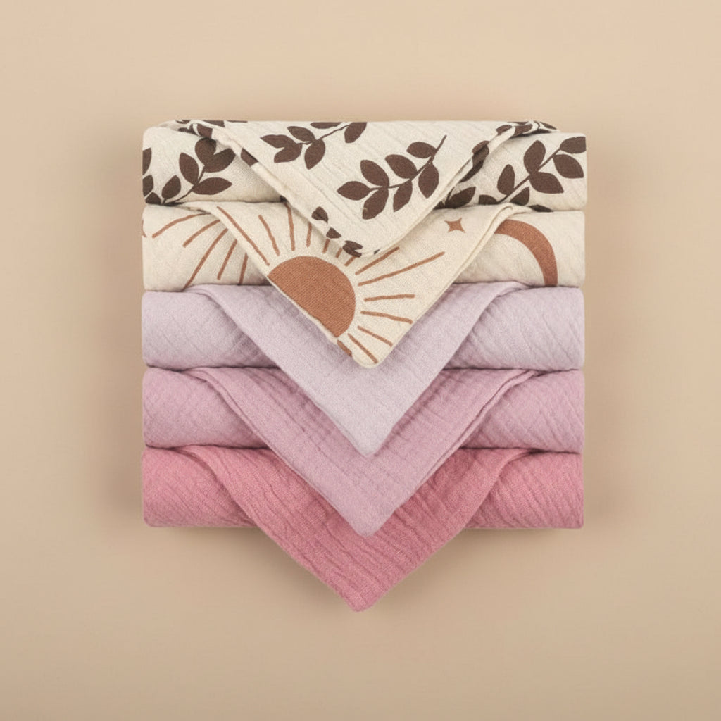 Leaves Pink - Baby Burping Cloths 5pcs - Small Storkke Burp Cloths
