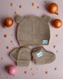 Chocolate - Baby Beanie, Mitten & Booties Gift Set – Hand-Knitted Bear Design | Baby Stork Exclusive Storkke Gifting