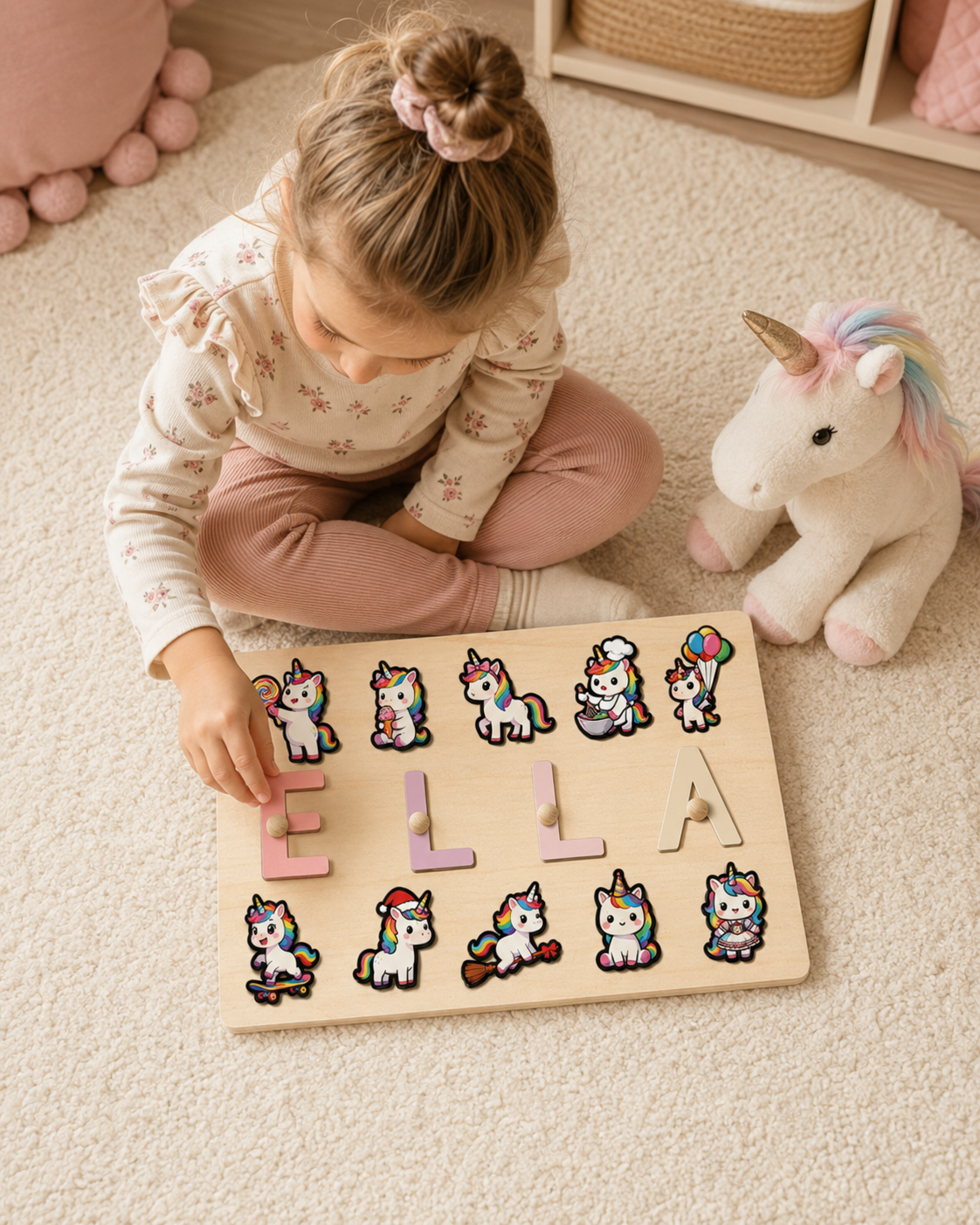 Personalised Unicorn Wooden Name Puzzle | Custom Montessori Learning Toy