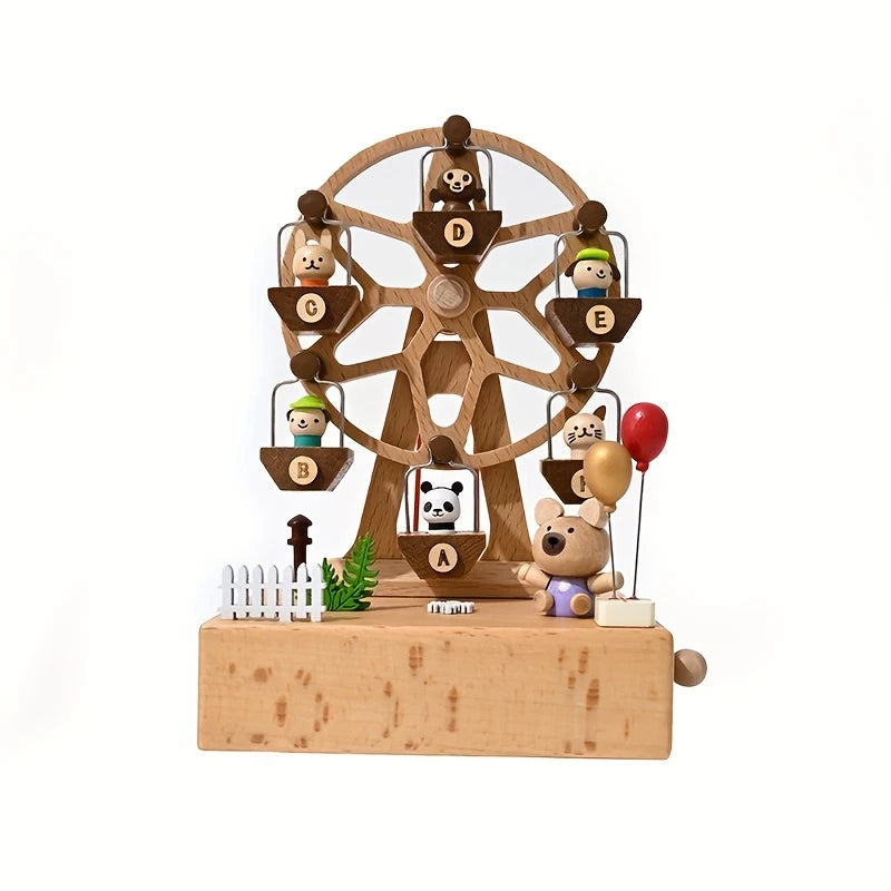 - Whimsical Wooden Ferris Wheel Music Box – Handcrafted Timber Nursery Keepsake Baby Stork Music Box
