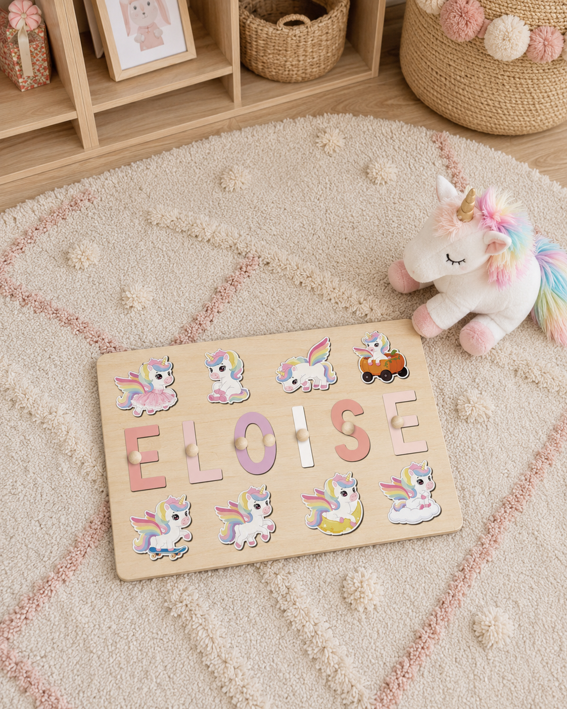 Personalised Unicorn Wooden Name Puzzle | Custom Unicorn Learning Toy