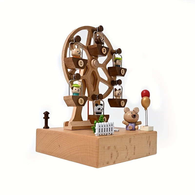 - Whimsical Wooden Ferris Wheel Music Box – Handcrafted Timber Nursery Keepsake Baby Stork Music Box