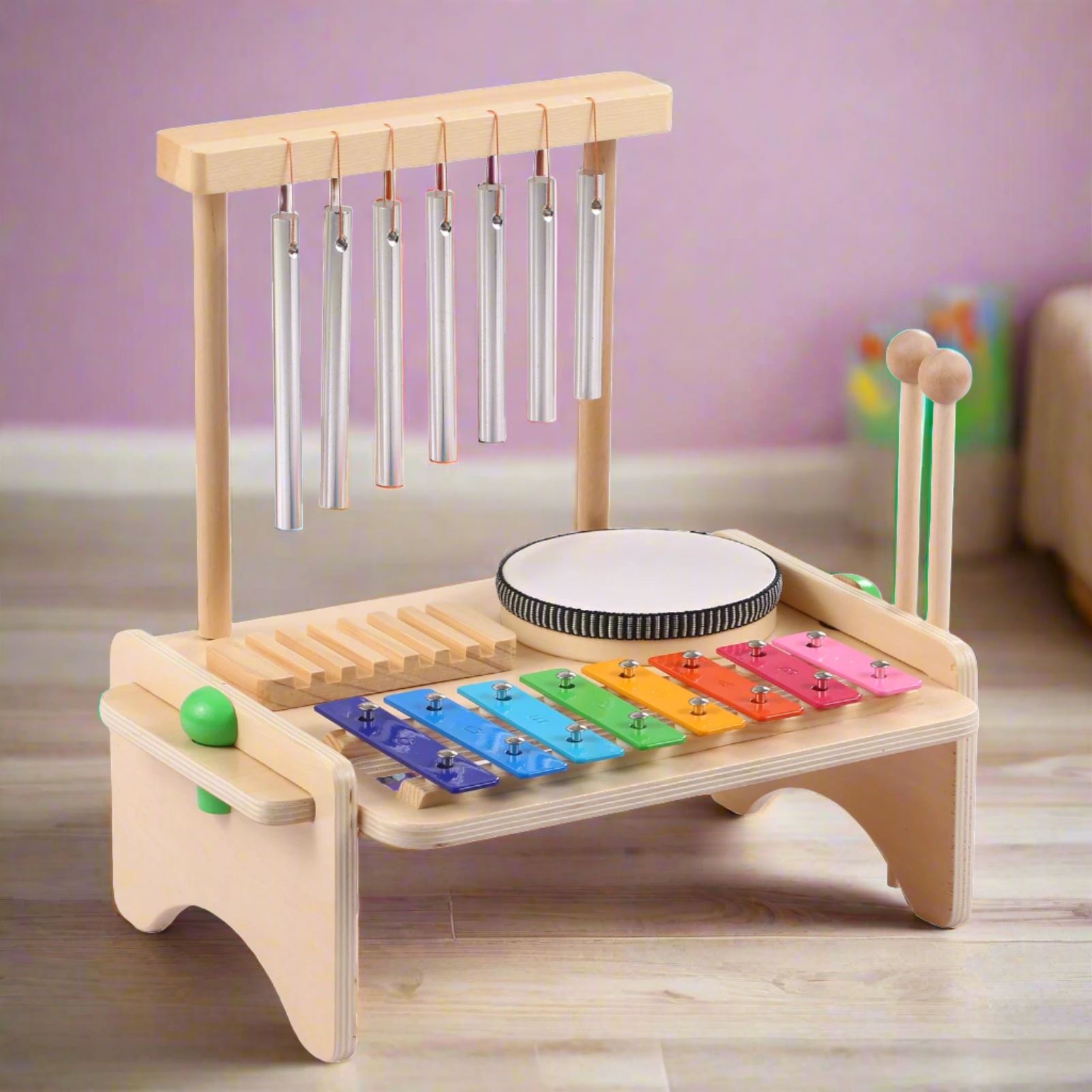 Kids Musical Instrument Set | 4-in-1 Drum, Xylophone, Wind Chime ...