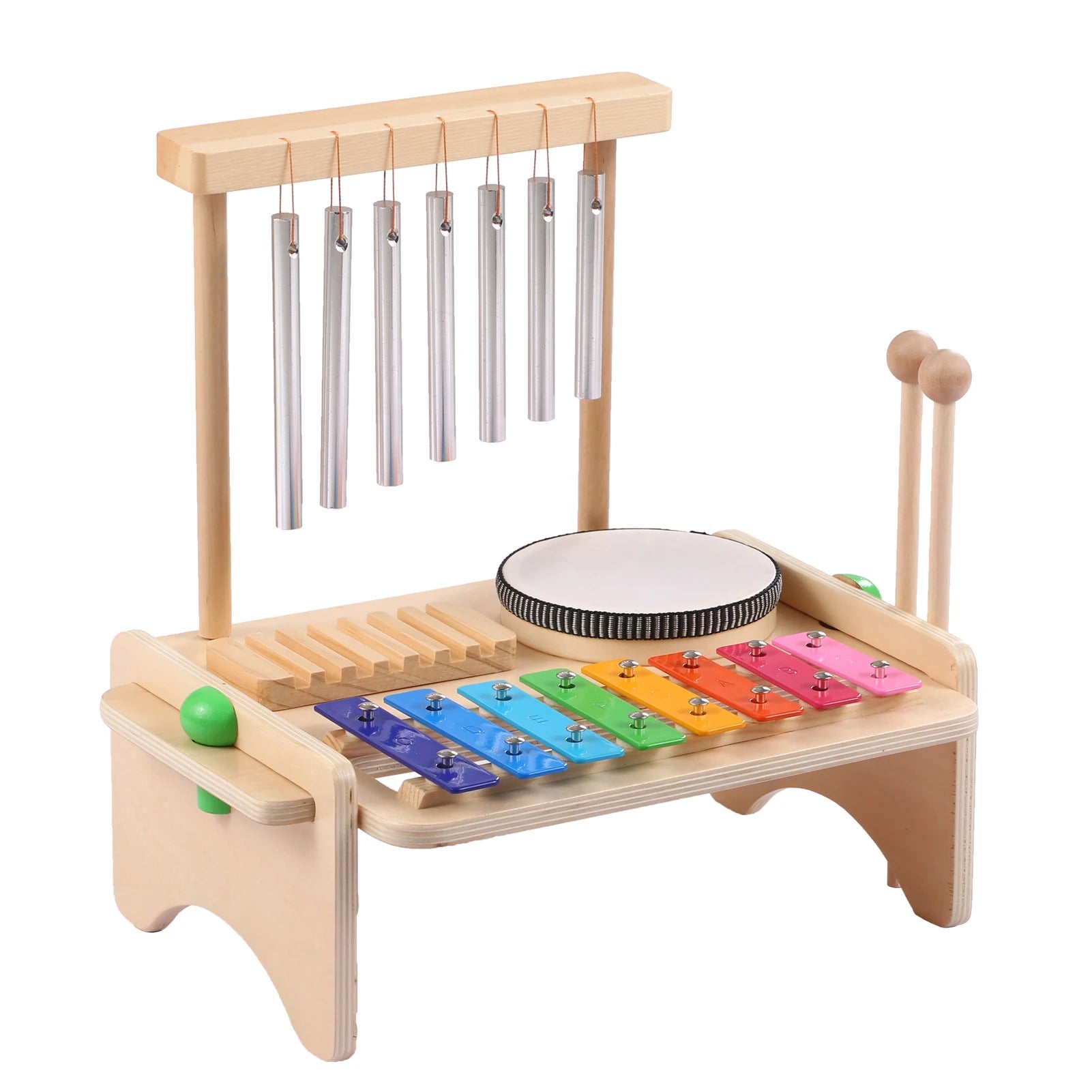 Kids Musical Instrument Set 4-in-1 Drum, Xylophone, Wind Chime