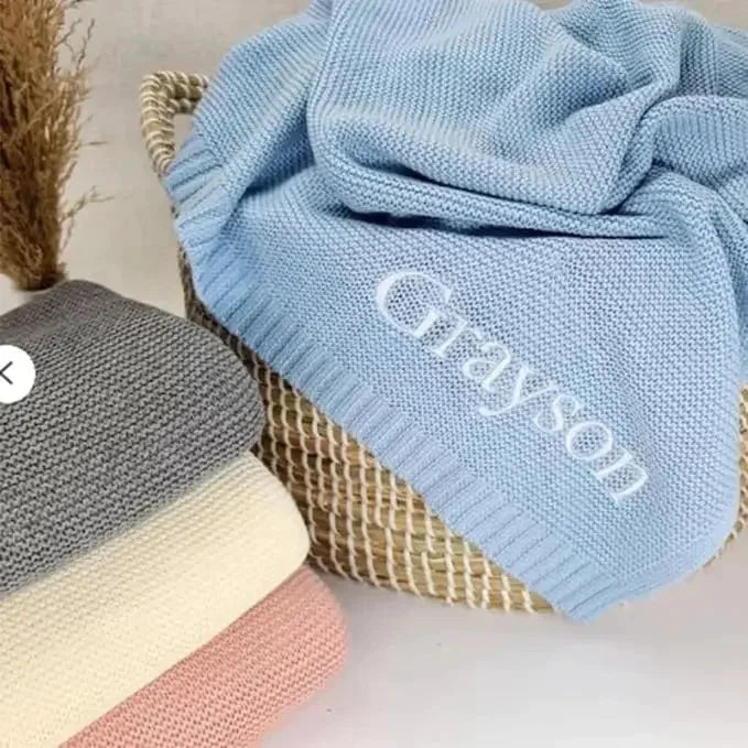 Personalised Soft Knit Blanket Baby Gift Sets Storkke 