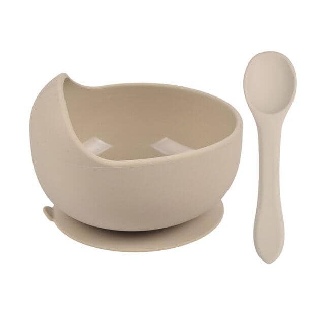 Silicone Bowl &amp; Spoon - Multiple Colours Baby &amp; Toddler Food Storkke Almond Ivory 