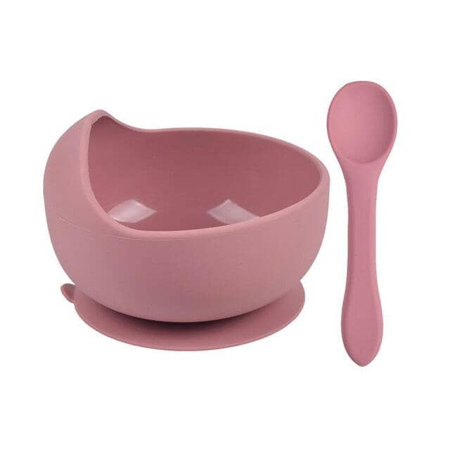 Silicone Bowl &amp; Spoon - Multiple Colours Baby &amp; Toddler Food Storkke Rosey Pink 
