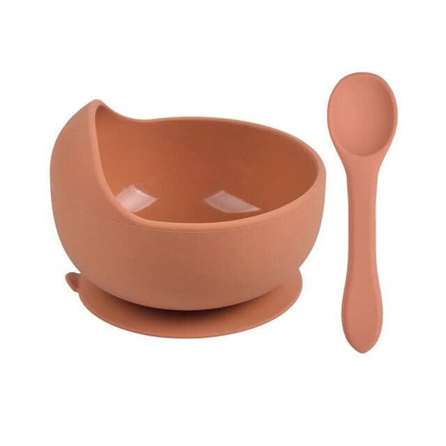 Silicone Bowl &amp; Spoon - Multiple Colours Baby &amp; Toddler Food Storkke Terracotta 